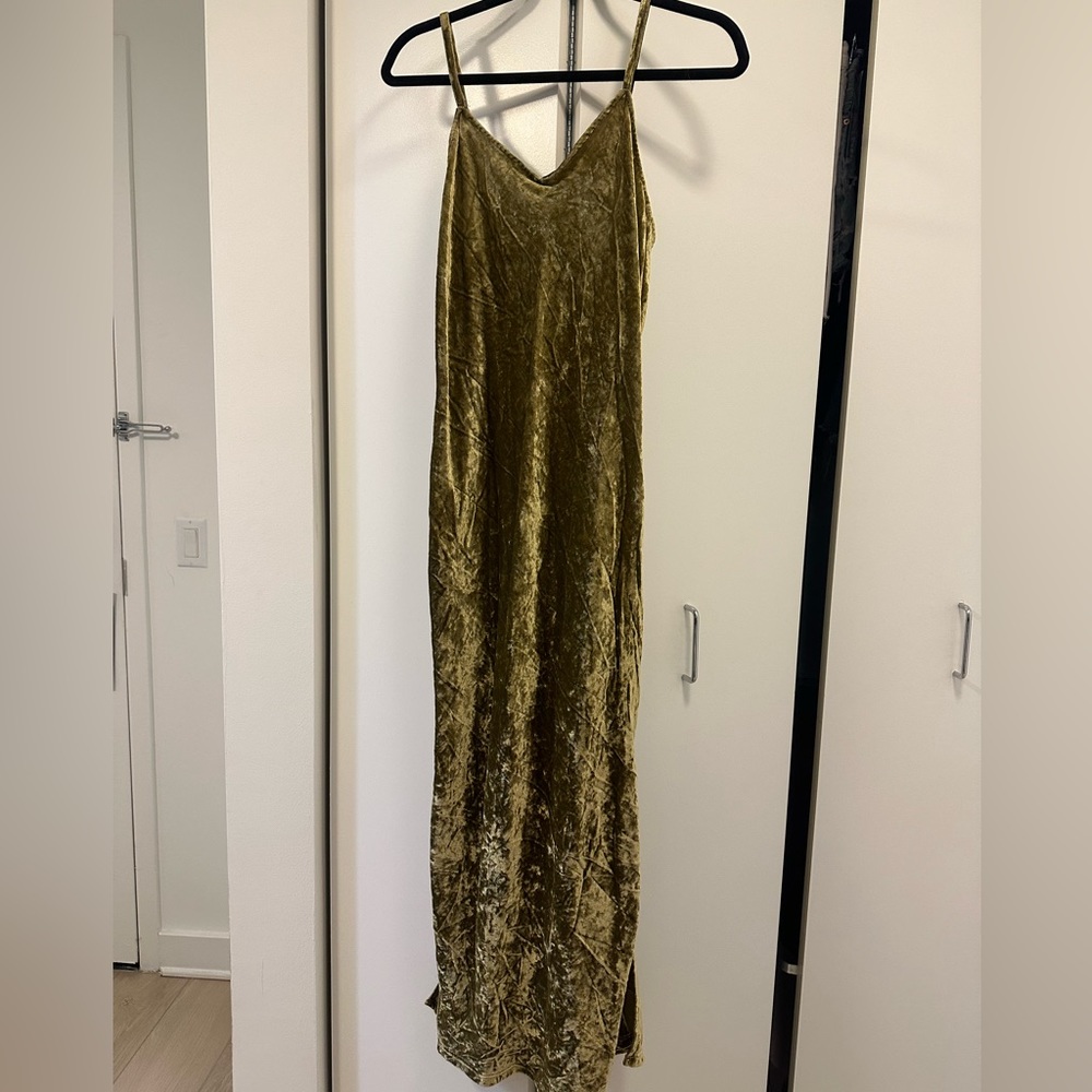 LOFT Olive Velvet Midi Dress